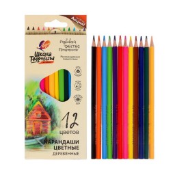 Цветные карандаши 12 цветов «Школа Творчества», трёхгранные, арт. 6988511