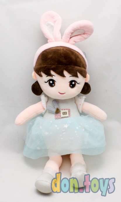 ​Кукла мягкотелая в шапочке с ушками, бирюзовое платье, фото 1