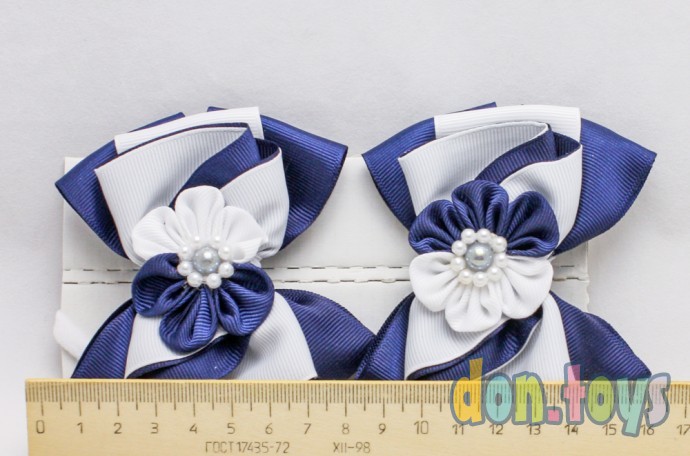 ​Резиночки для волос Бантик сине-белый с цветочком и серединкой, 2 шт., фото 6
