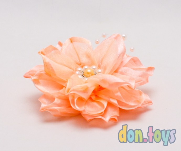 Заколка для волос Оранжевый цветок с ниткой из бусин, фото 6