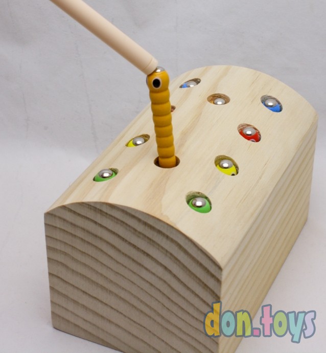 ​Магнитная игра "Поймай червячка" в деревянном сундуке, фото 1